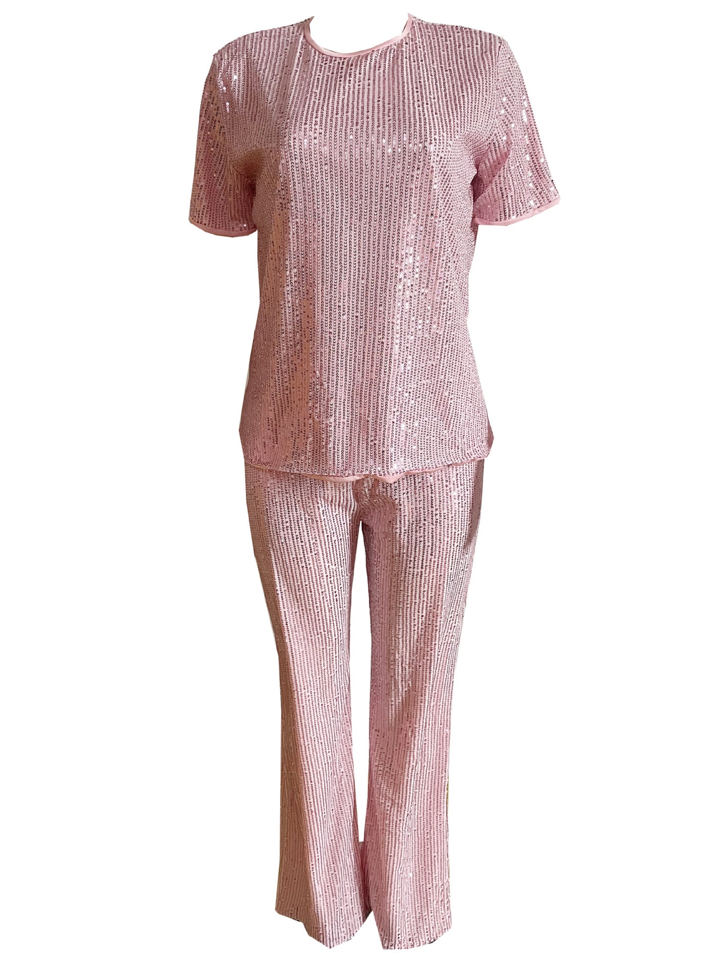Women's Short Sleeve Sequin Casual Two Piece Pants Set 15
