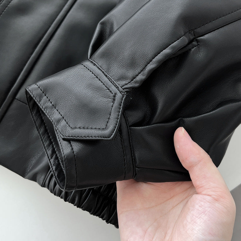 Women American Retro Loose PU-Leather Flight Jacket 15