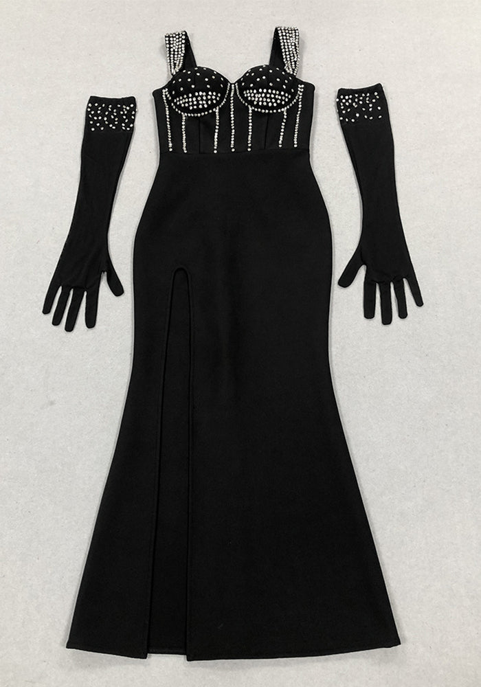 Beaded Strap Slim High Slit Formal Party Evening Dress