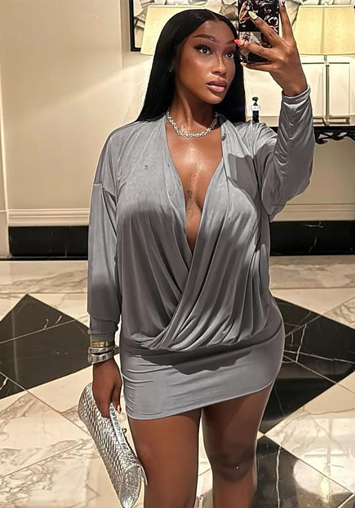 Autumn Outfit Sexy Fashion Deep V-Neck Long Sleeve Bodycon Dress