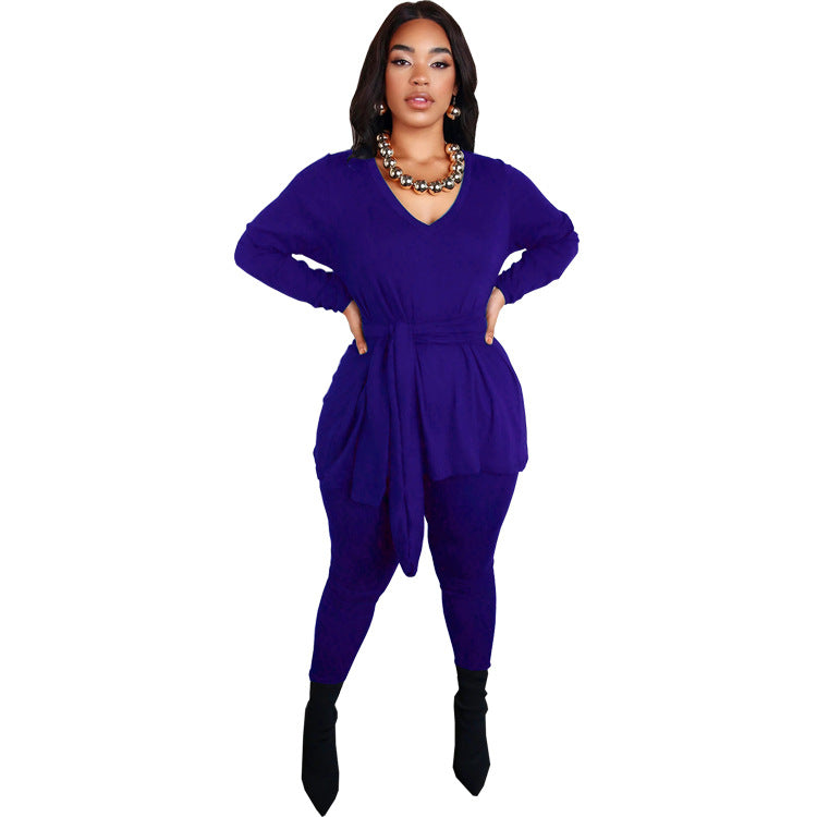 Women Fall and Winter Lace-up Top Long Pants Casual two-piece set 12