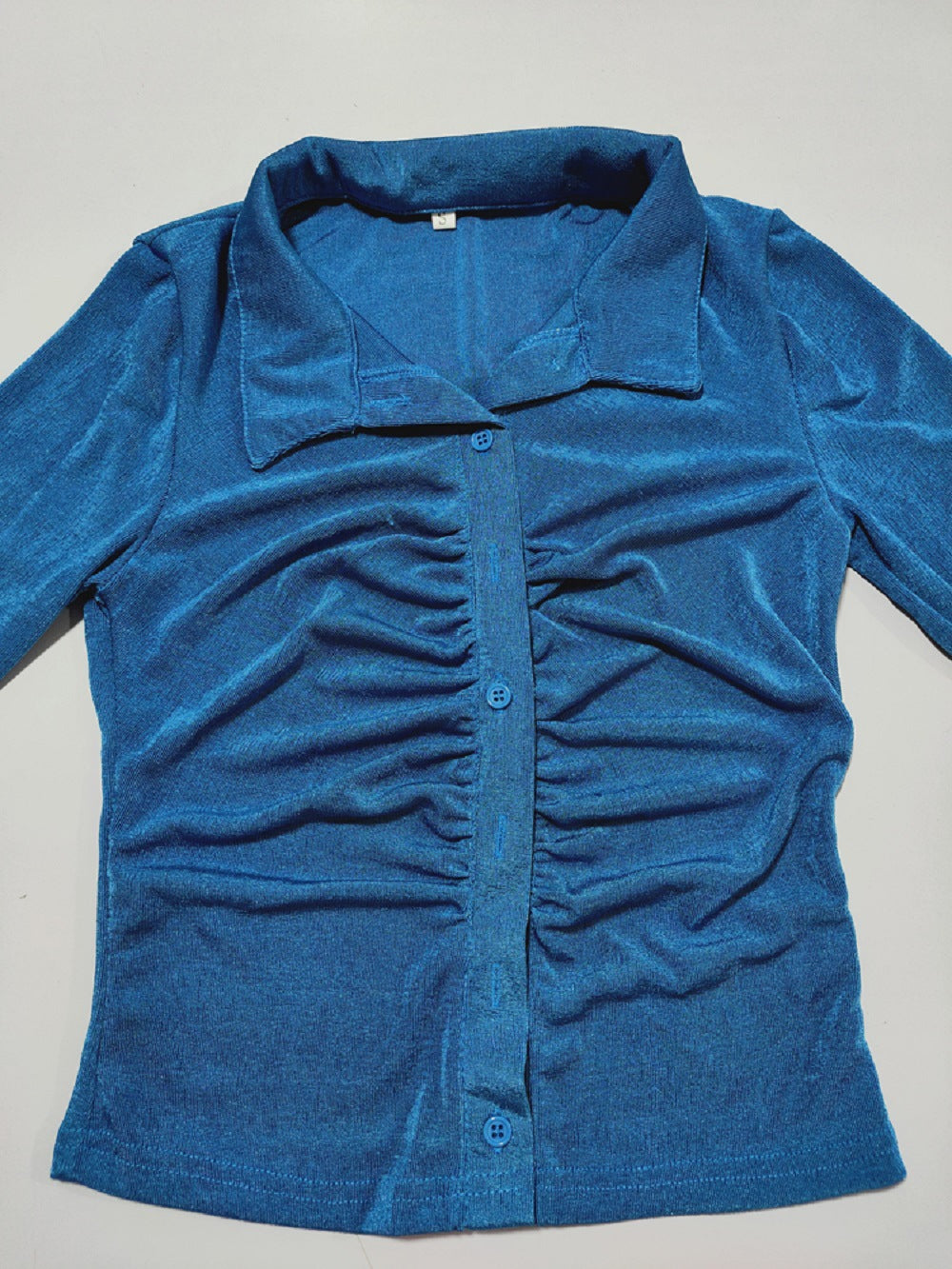 Women Sexy Pleated Turndown Collar Long Sleeve Shirt 29