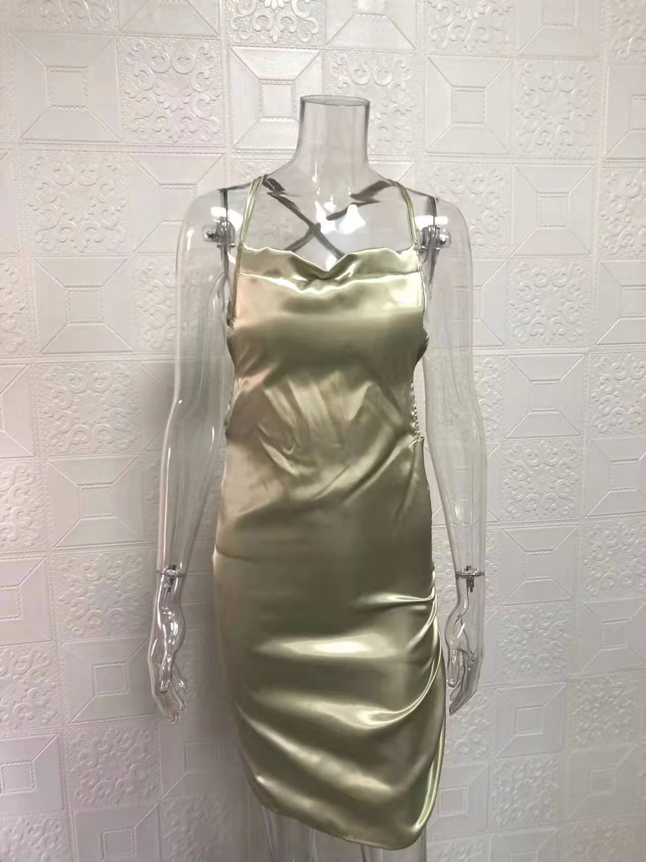 Women Sexy Strapless Pleated Backless Hollow Strap Dress 39