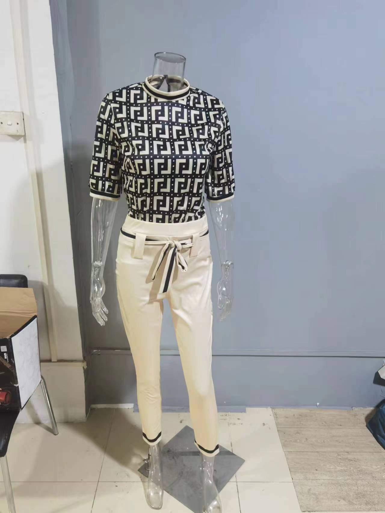 Spring And Autumn Trendy Street  Women's Clothing Three-Quarter Sleeve Fashion Casual Two Piece Pants Set 18