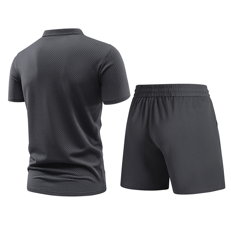 Summer men's Turndown Collar short-sleeved top and shorts two-piece set 6