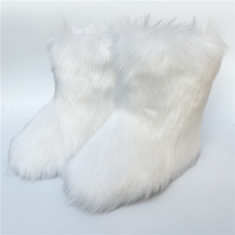 Women Furry Mid-length Snow Boots 7