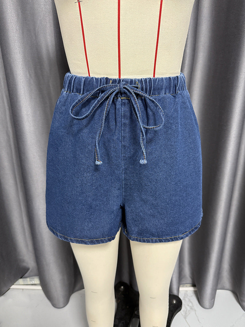 Women summer sleeveless lace top and denim shorts two-piece suit 22