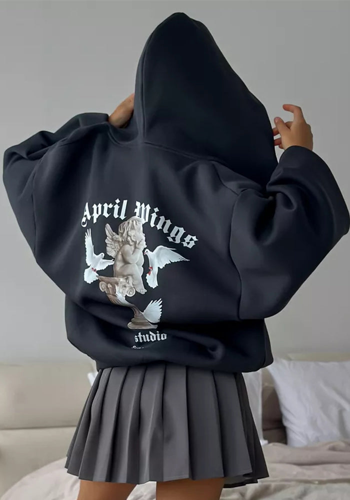 Women's Spring And Autumn Style Printed  Hooded Loose Fashion Hoodies