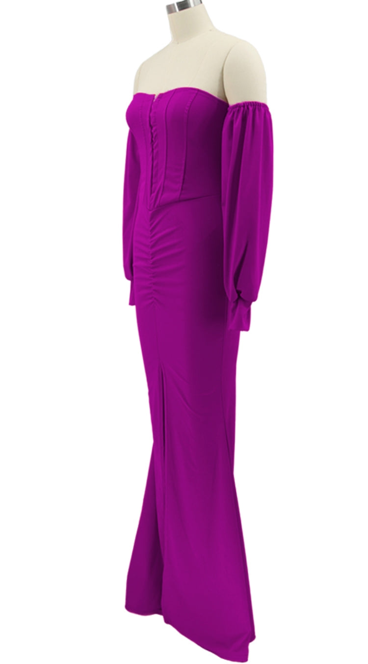 Autumn Formal Front Slit Strapless Mermaid Evening Dress Purple 4