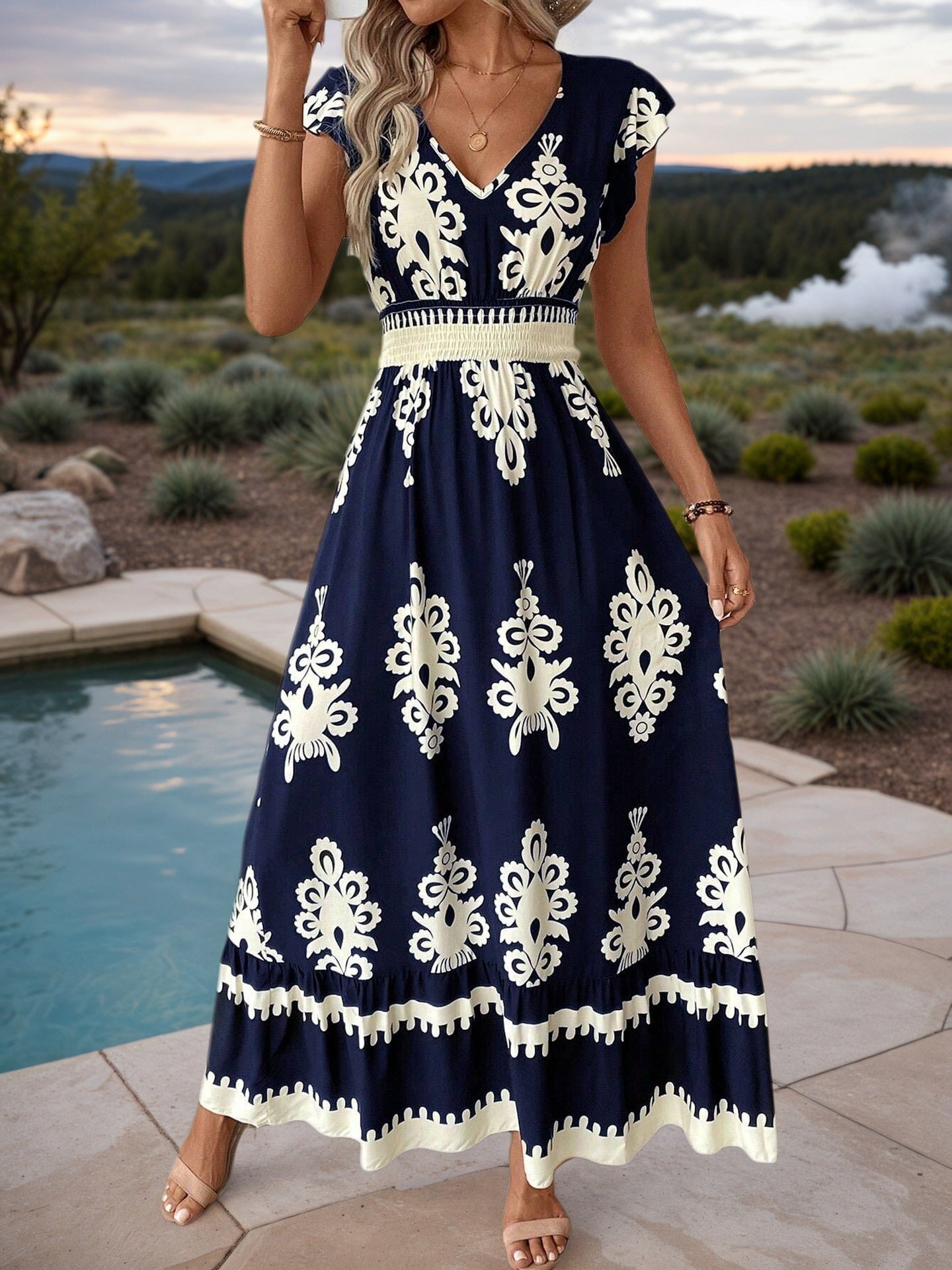 Women Bohemian Beach Holidays Print Dress 7