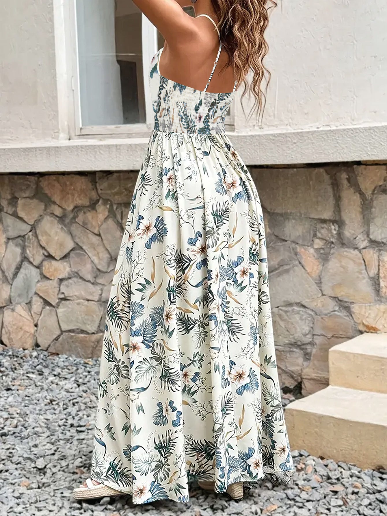 Women's Fashion Elegance V-neck Strap Plus Size Print Holidays Long Dress 3