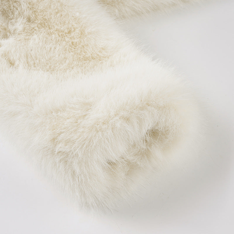 Women fall/winter faux furry metal Pu-Leather buttoned turndown collar top 16