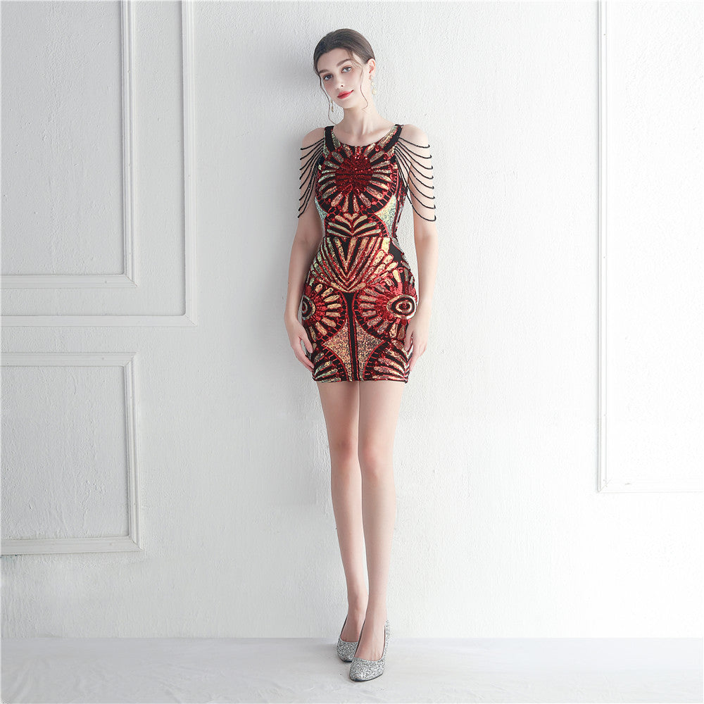 floral sequin beading short mini dress 3