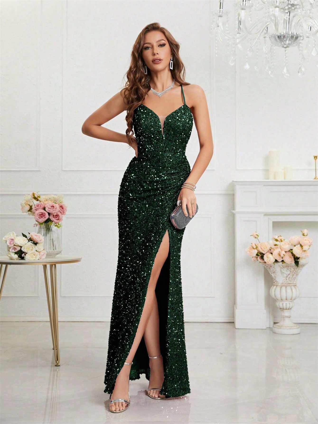 Women Formal Party v-neck sequined evening dress 6