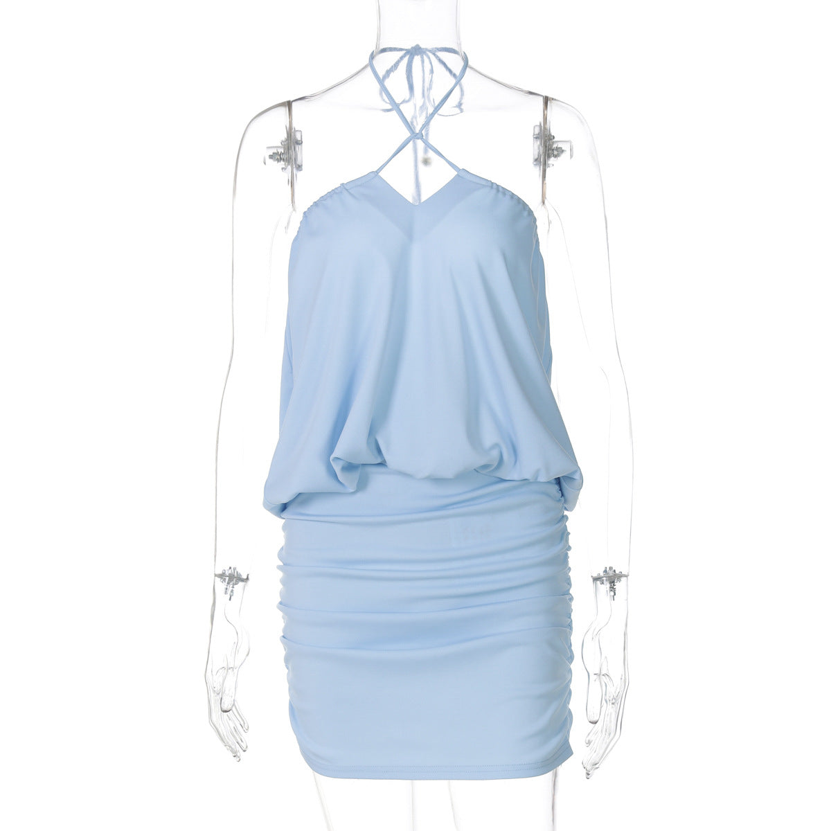 Women's Summer Off-Shoulder Halter-Neck Top Pleated Bodycon Skirt Two-Piece Set 8