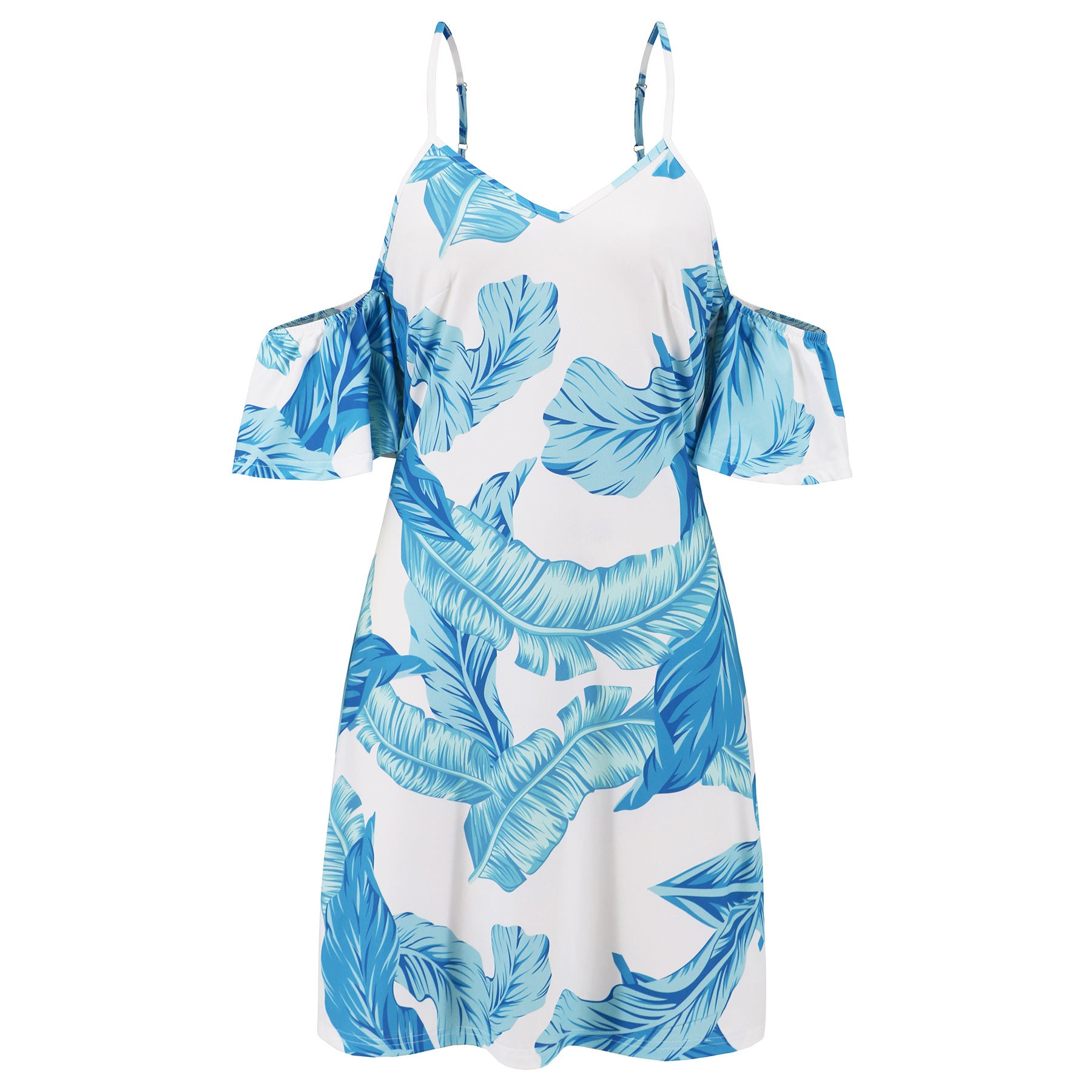 Summer Fashion Sexy Strap Ruffle Sleeve V-Neck Print Chic Dress 14