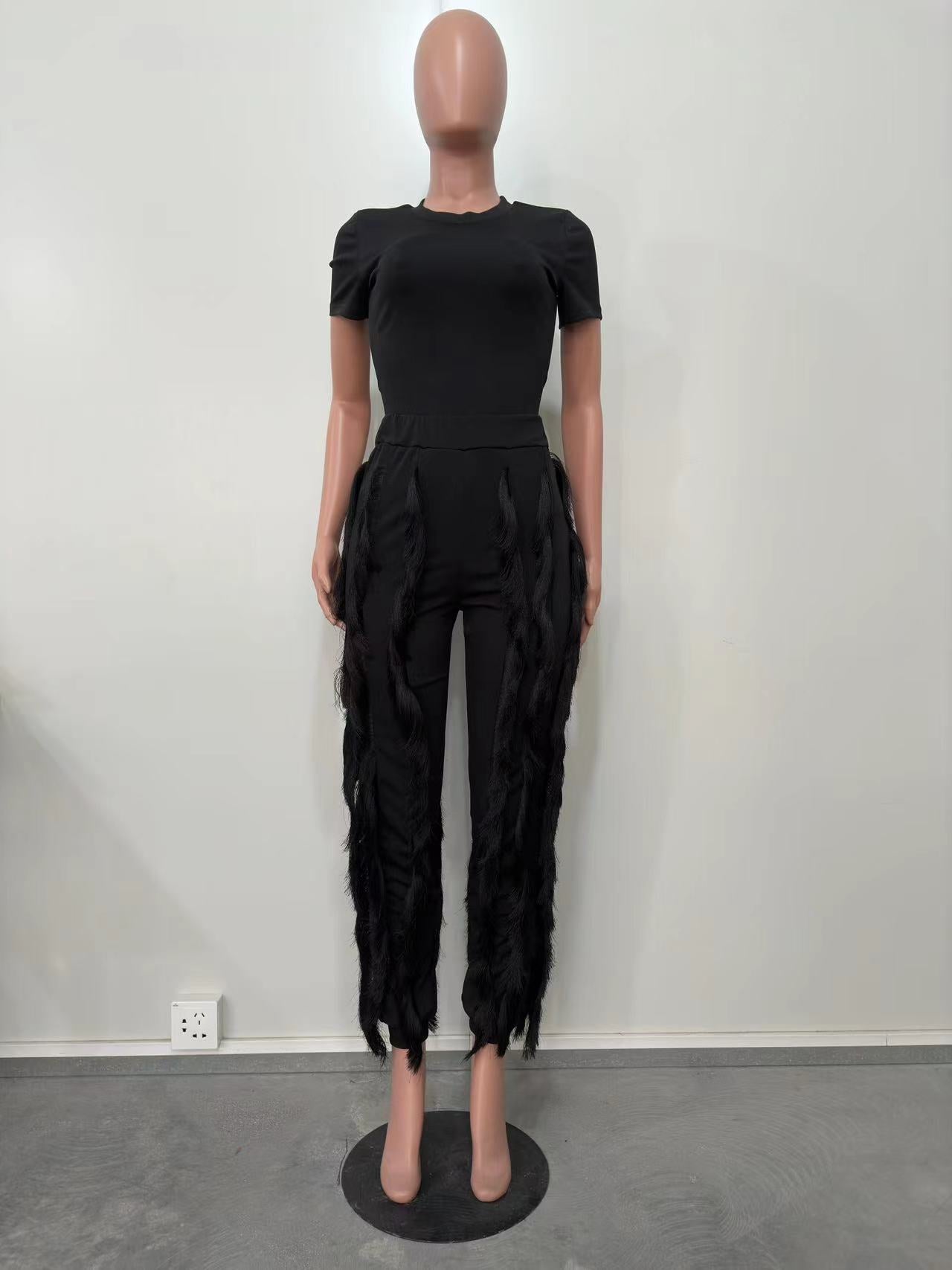 Ladies Suit Tassel Lace Fashion Multicolor Spring Summer Solid Color Sports Top + Pants Set 20