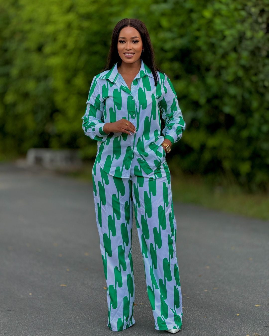 African Suit Women Loose Long Sleeve Shirt Trousers Women Autumn Casual Two-Piece Set 4