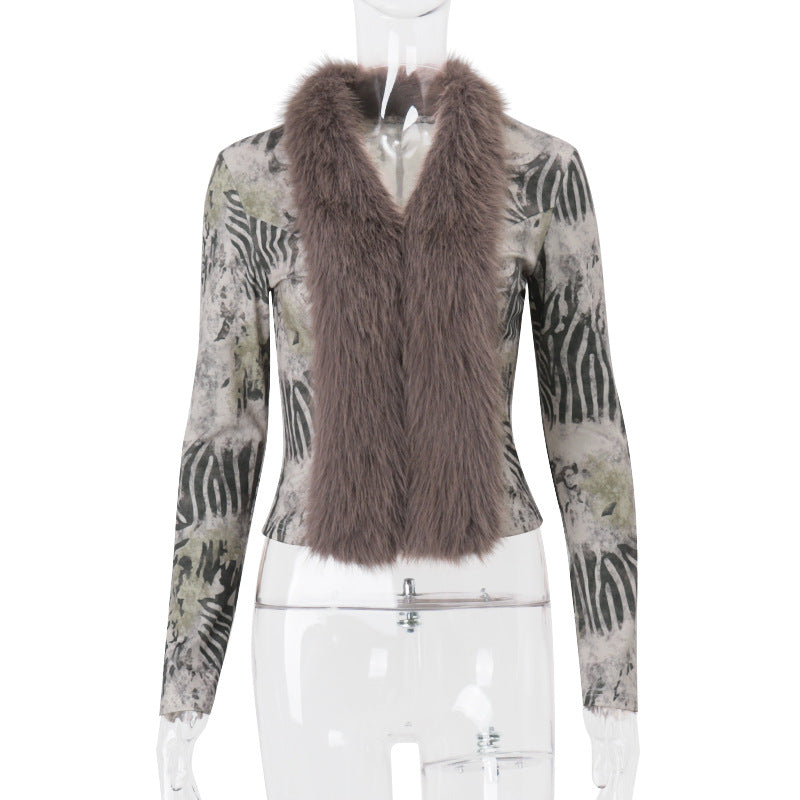 Women's Winter Fashion Furry Patchwork Sexy Top 9