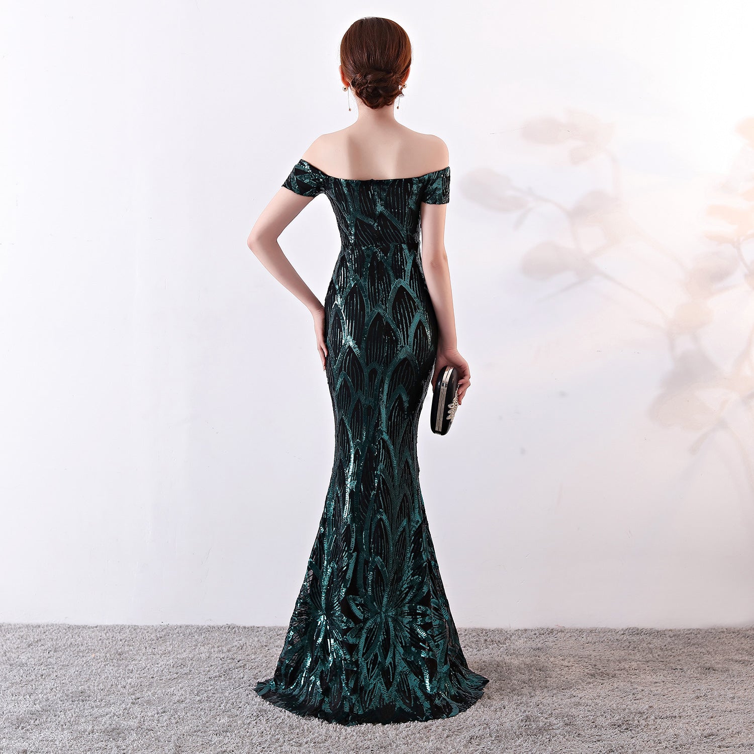 Off-Shoulder Slim Fit Sequin Fishtail Long Formal Party Evening Dress 9