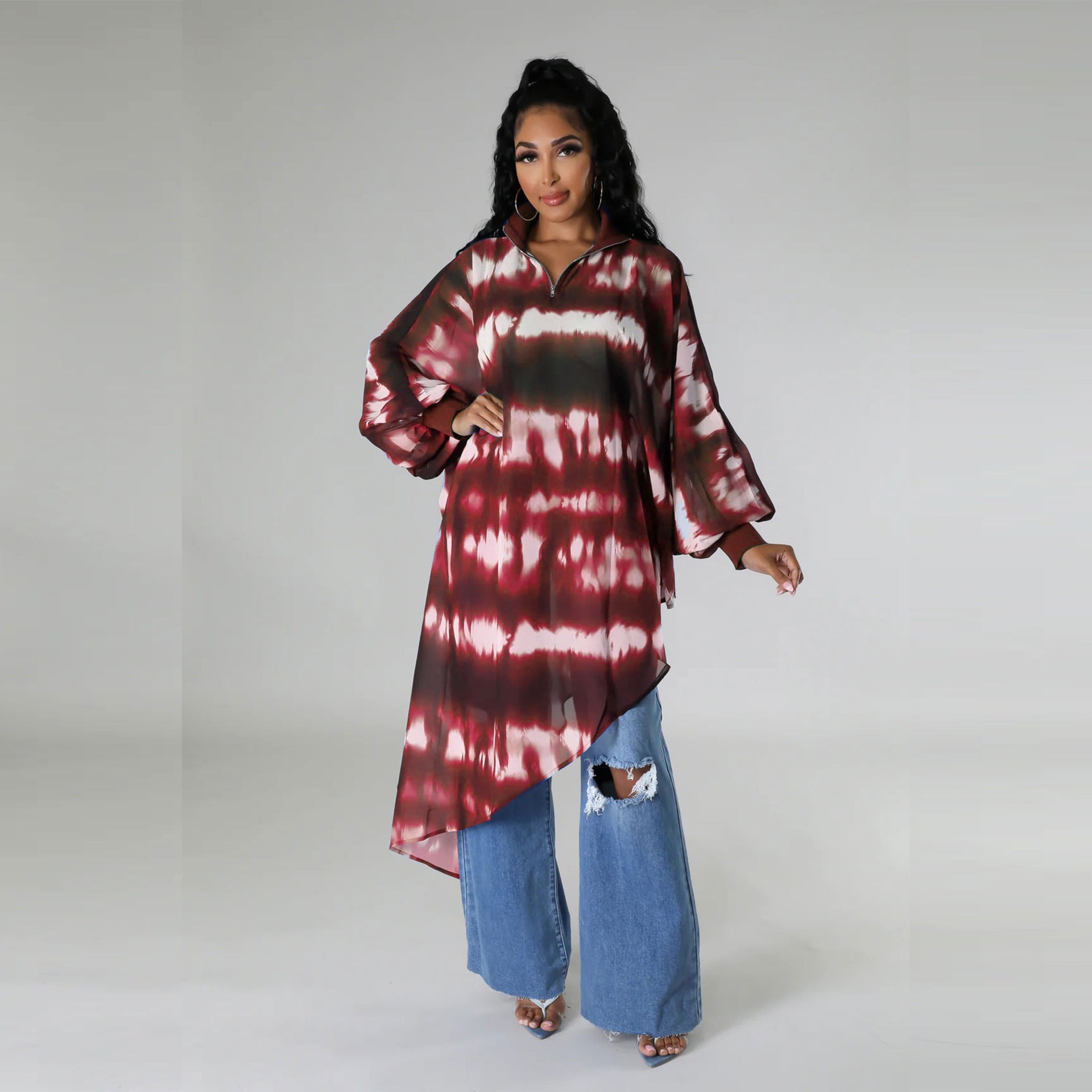 Sexy Casual Print Long Sleeve Irregular Loose Dress 9