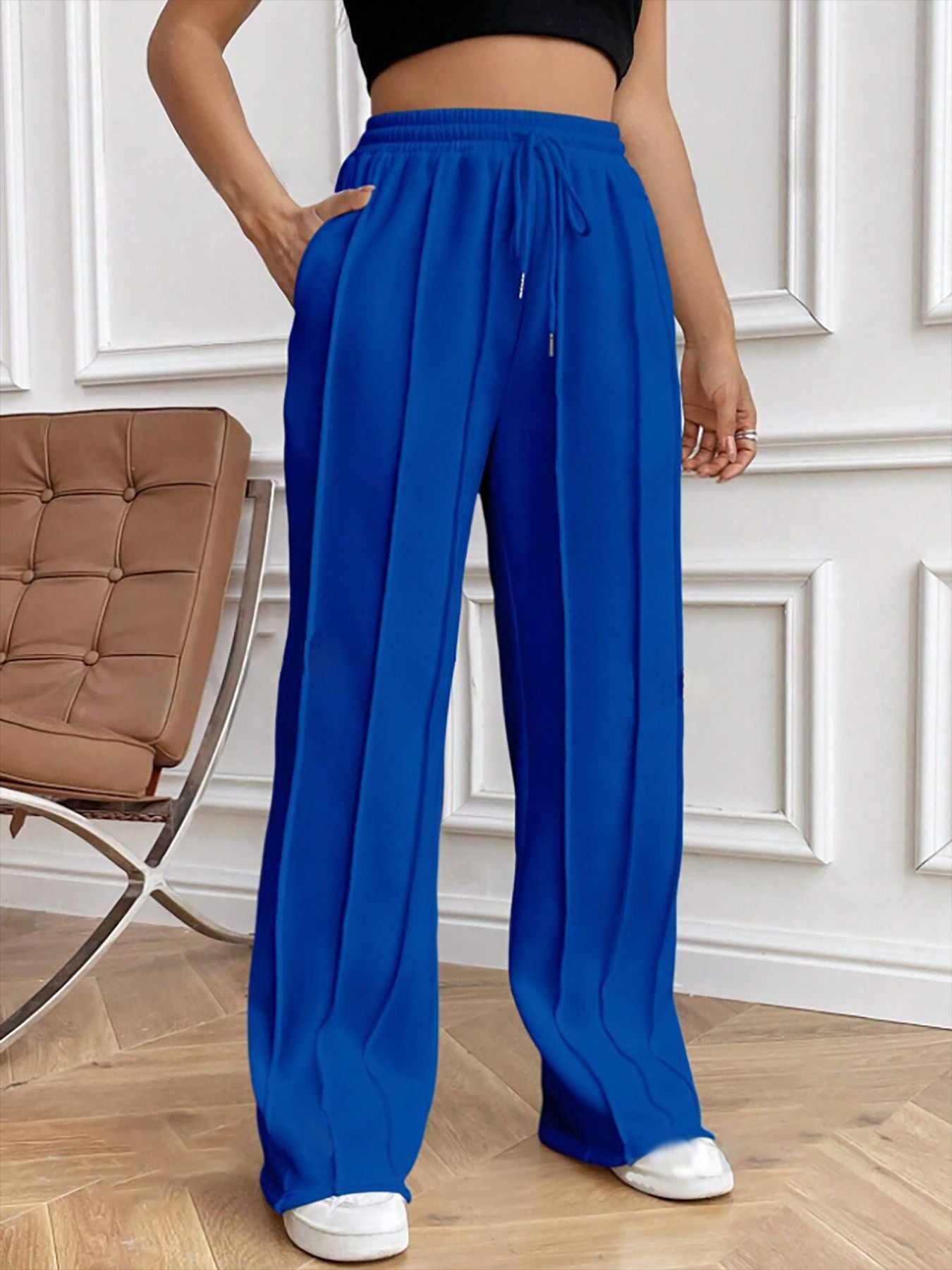 Women Casual Drawstring Vertical Striped Sweatpants 8