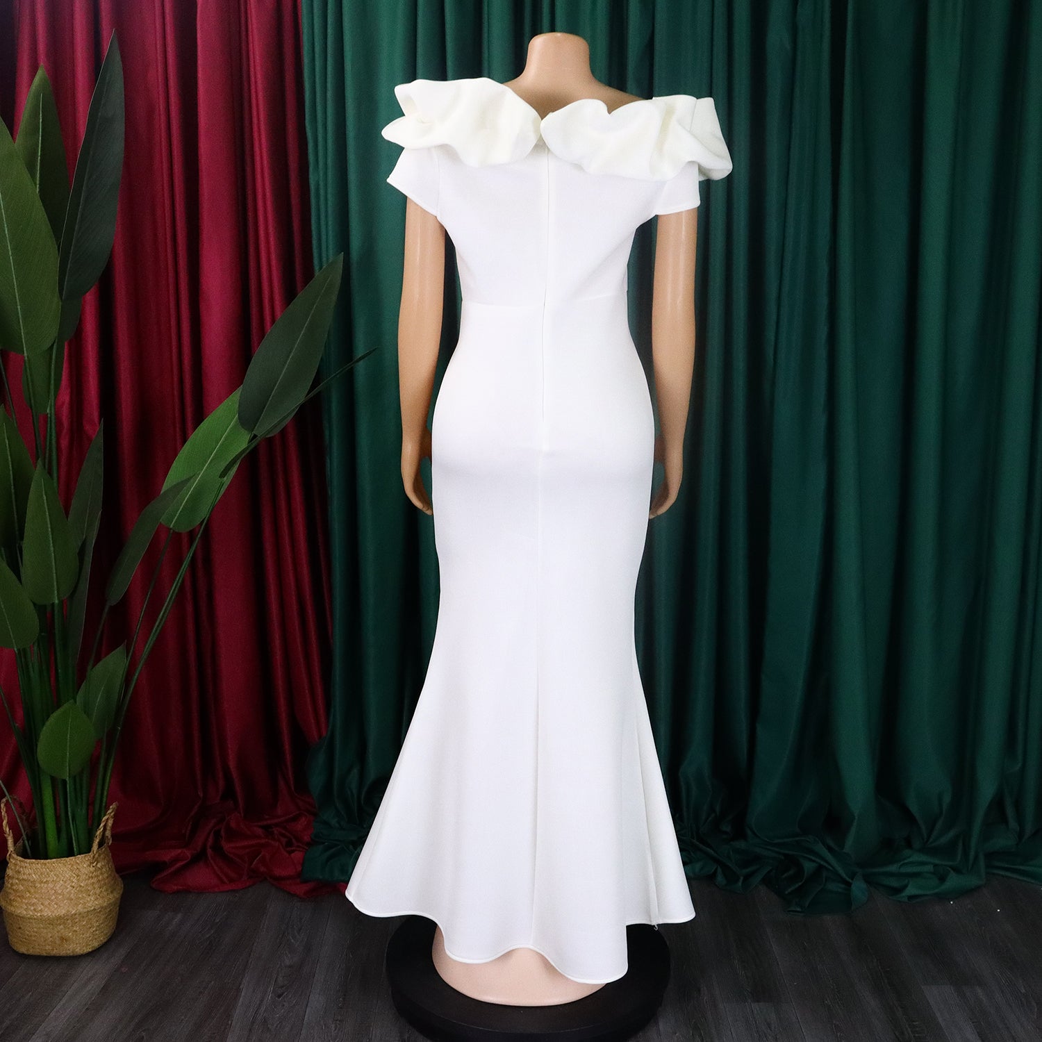 Women's Fashion Summer Solid Color Off Shoulder Mermaid Maxi Evening Dress 34