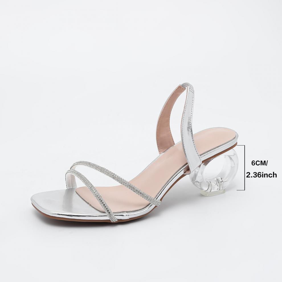 Women elegant rhinestone decorated thick heel sandals summer sandals heel 6
