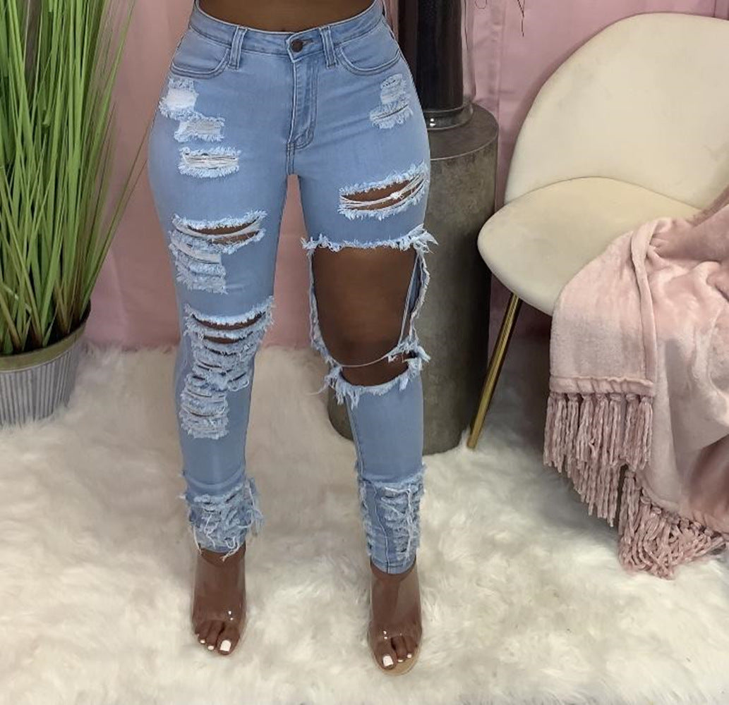 Women Style Ripped Stretch Denim Pants 4