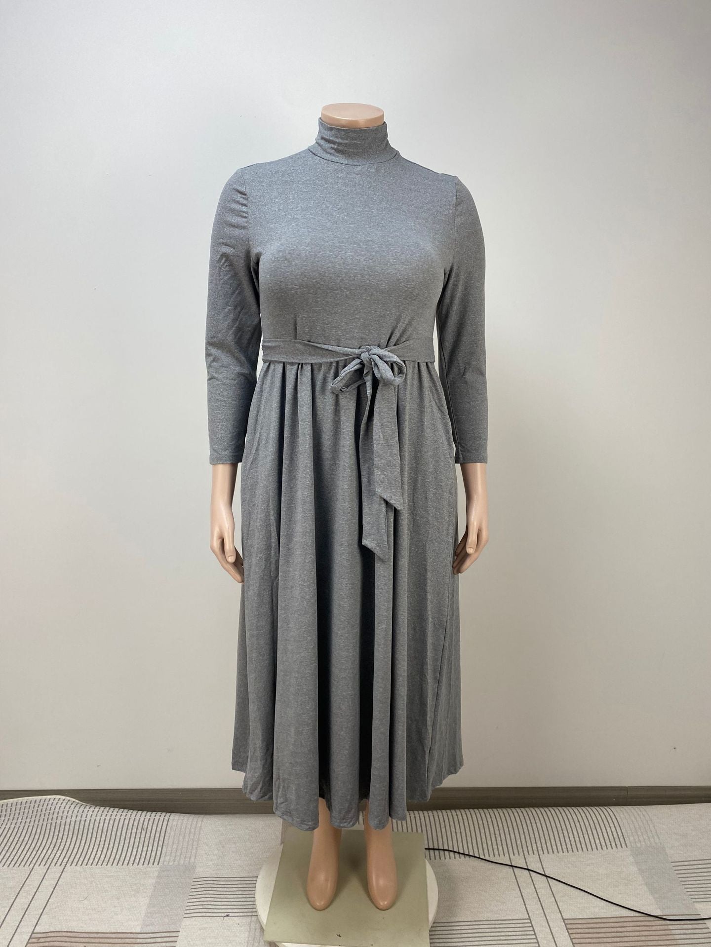 Plus size Women high neck long sleeve dress 9