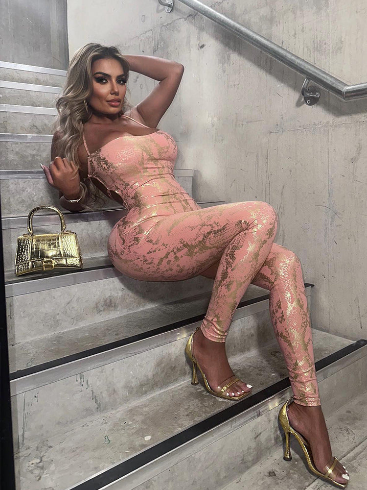 Women's Spring Fashion Yoga High Waist Shiny Slim Fit Sleeveless Jumpsuit 4