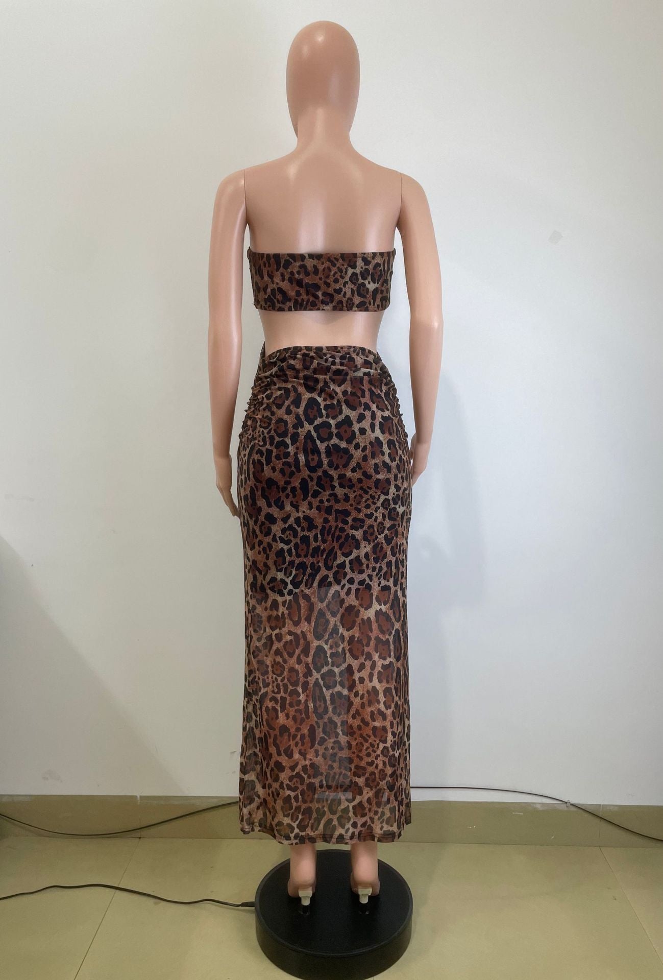 Women's Summer Leopard Sexy Strapless Mesh Dress 8