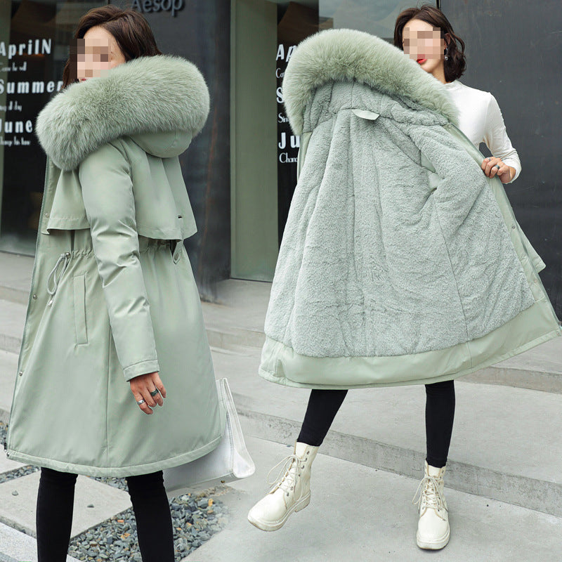 Women Winter Padding Fur Collar Loose Sherpa Parka Coat 6