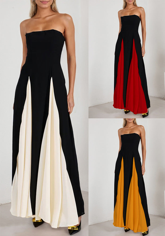 Fashionable Women's Sexy Contrast Patchwork Strapless Long Evening Dress