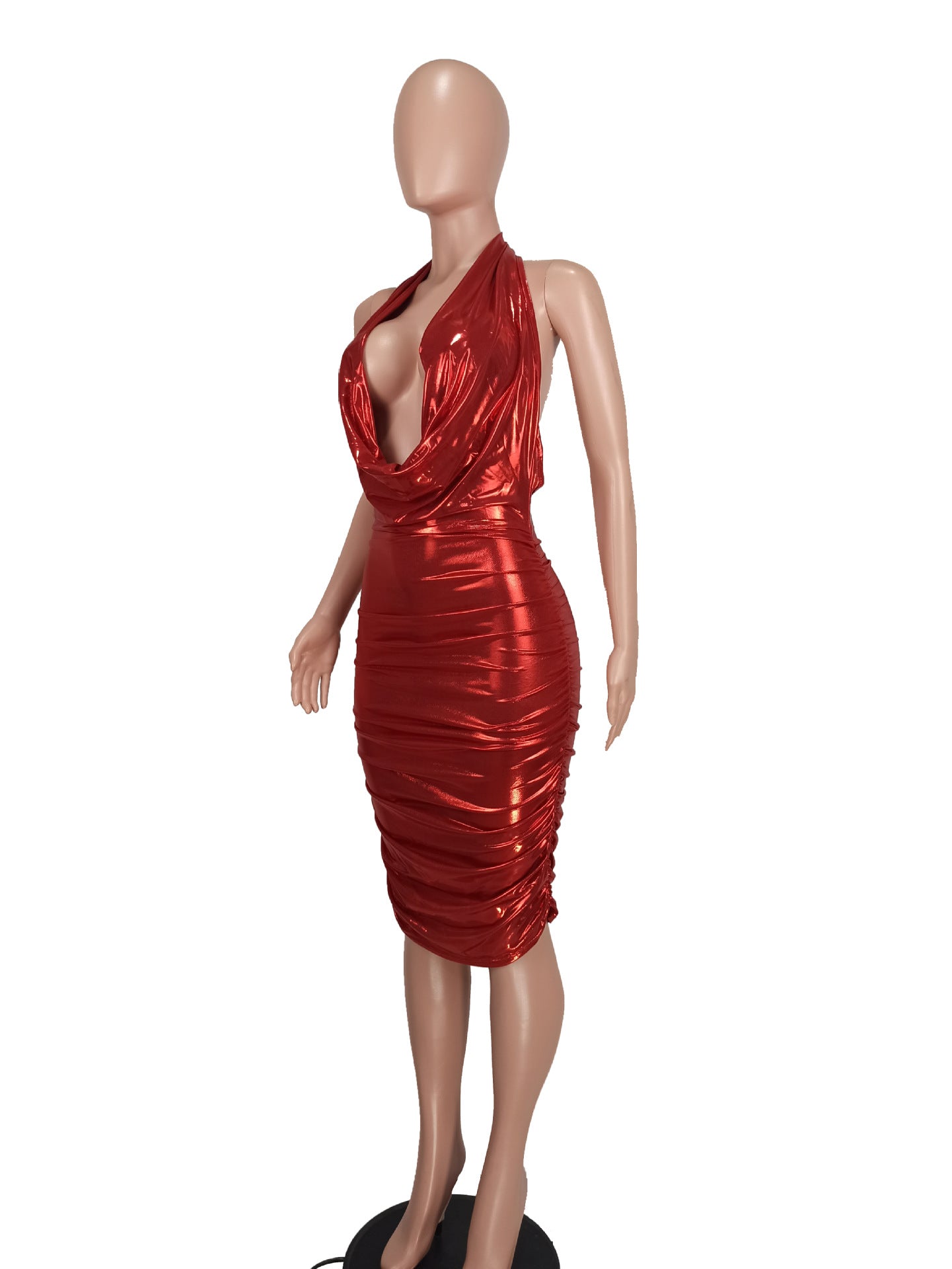 Ladies Sexy Low Neck Low Back Shiny Dress 15