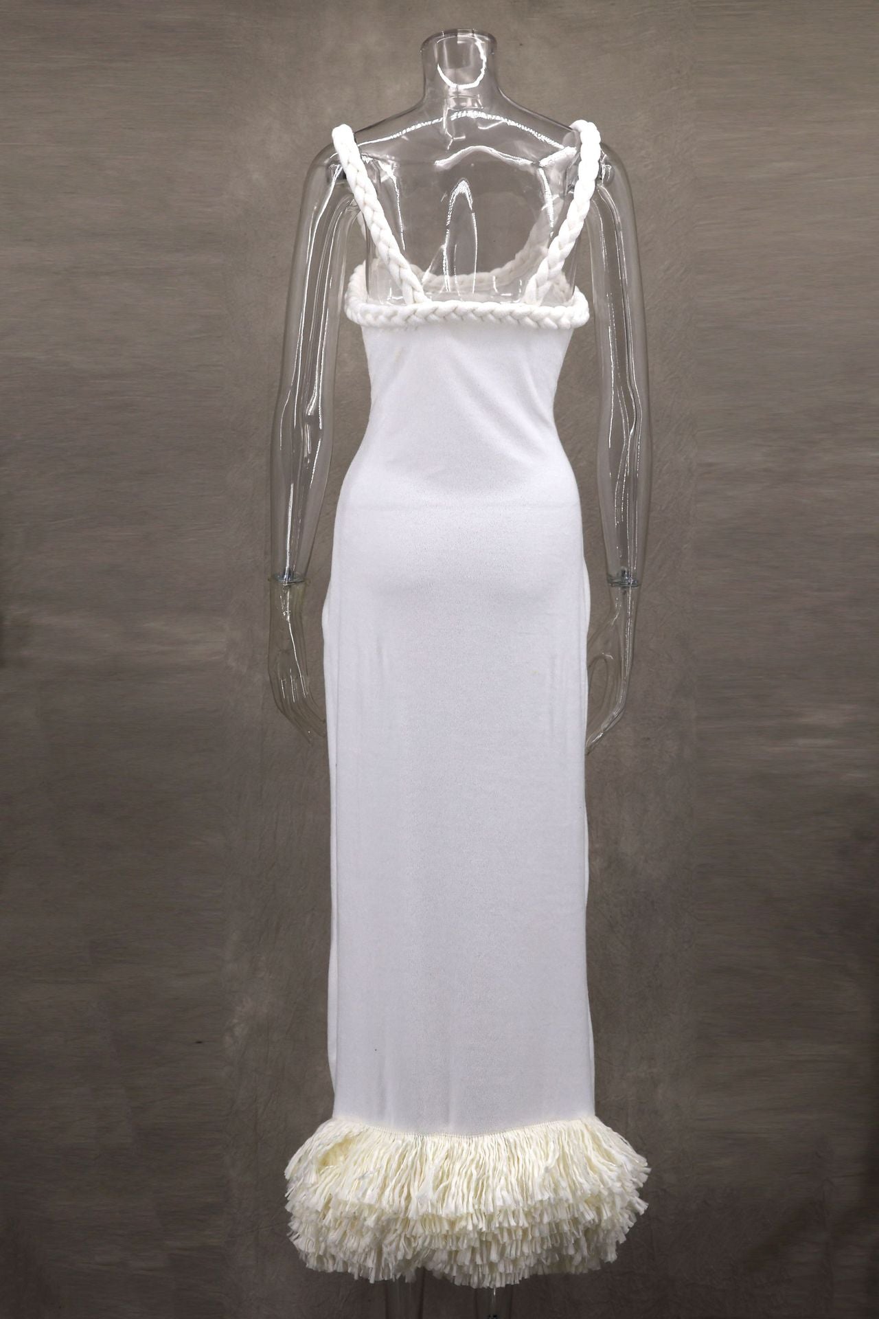 Women Fall and Winter Braided Cord Strap Bodycon Tassel Dress 8