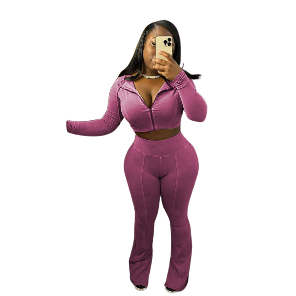 Women Washed Stretch Top and Slit Pants Two Piece Set 7