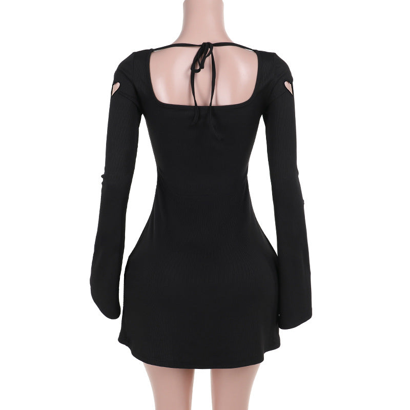 Autumn Fashion Slim Heart hollow Women Long Sleeve knitting Dress 8