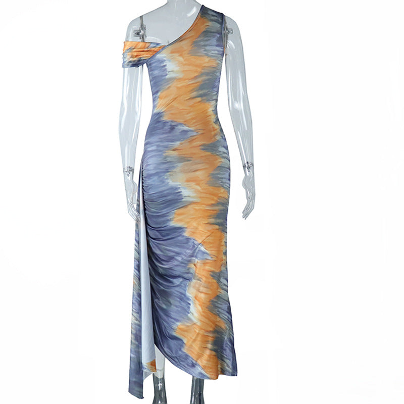 Slash Shoulder Tight Fitting Dress Printed Maxi Bodycon Women Dress 16