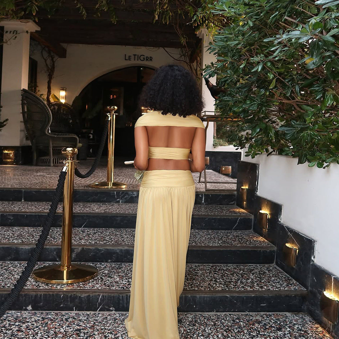 Autumn Women's Fashion Sexy Strapless Crop Top Sexy Chic Long Skirt Two-Piece Set 3