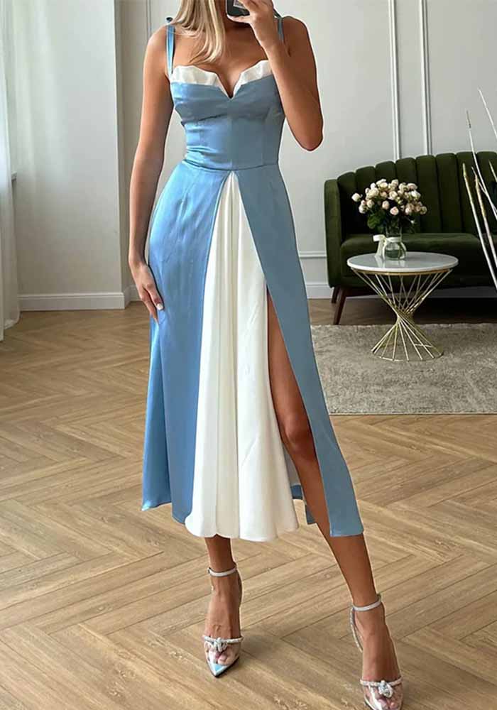 Women Summer Elegant Patchwork Strap Dress