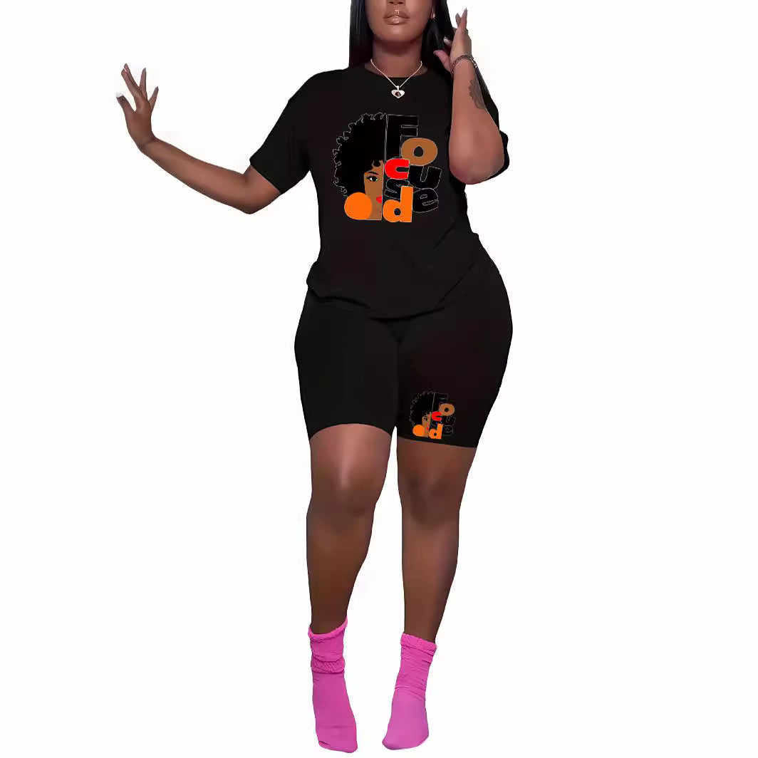 Women Printed Round Neck Casual Two-Piece Set 4