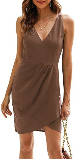 Women sleeveless v-neck solid dress 10