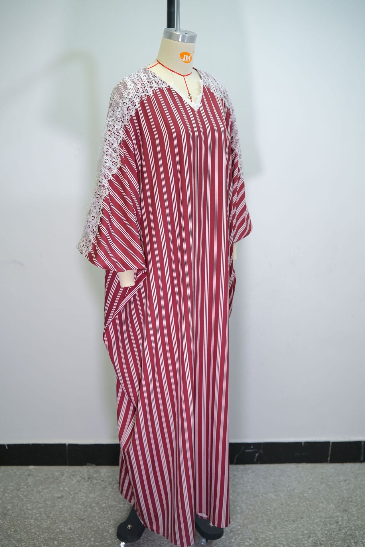 Women Summer Lace V-Neck Striped Dress 10