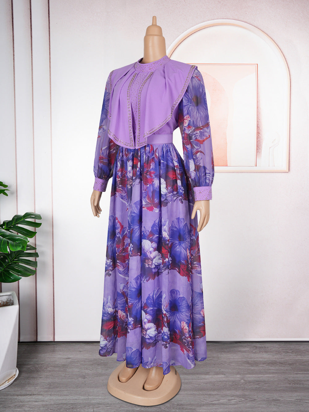 Plus Size Women African Elegant Print Long Sleeve Dress 17