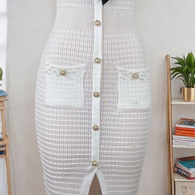 Summer Women's V-Neck Short Sleeve Slim Waist Chic Knitting Dress 11