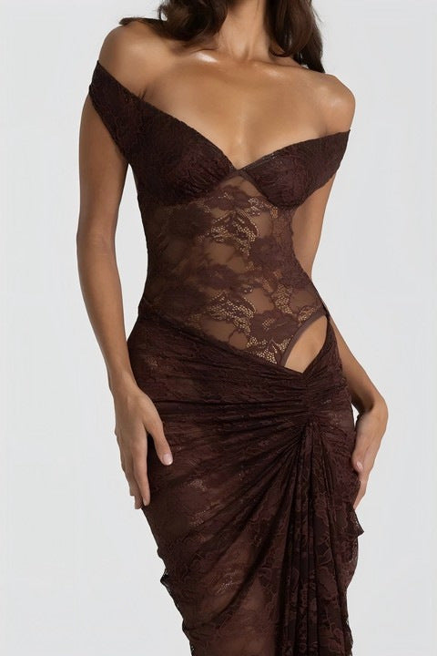 Women Strapless Backless Lace Bodysuit and Skirt Two-Piece Set 6