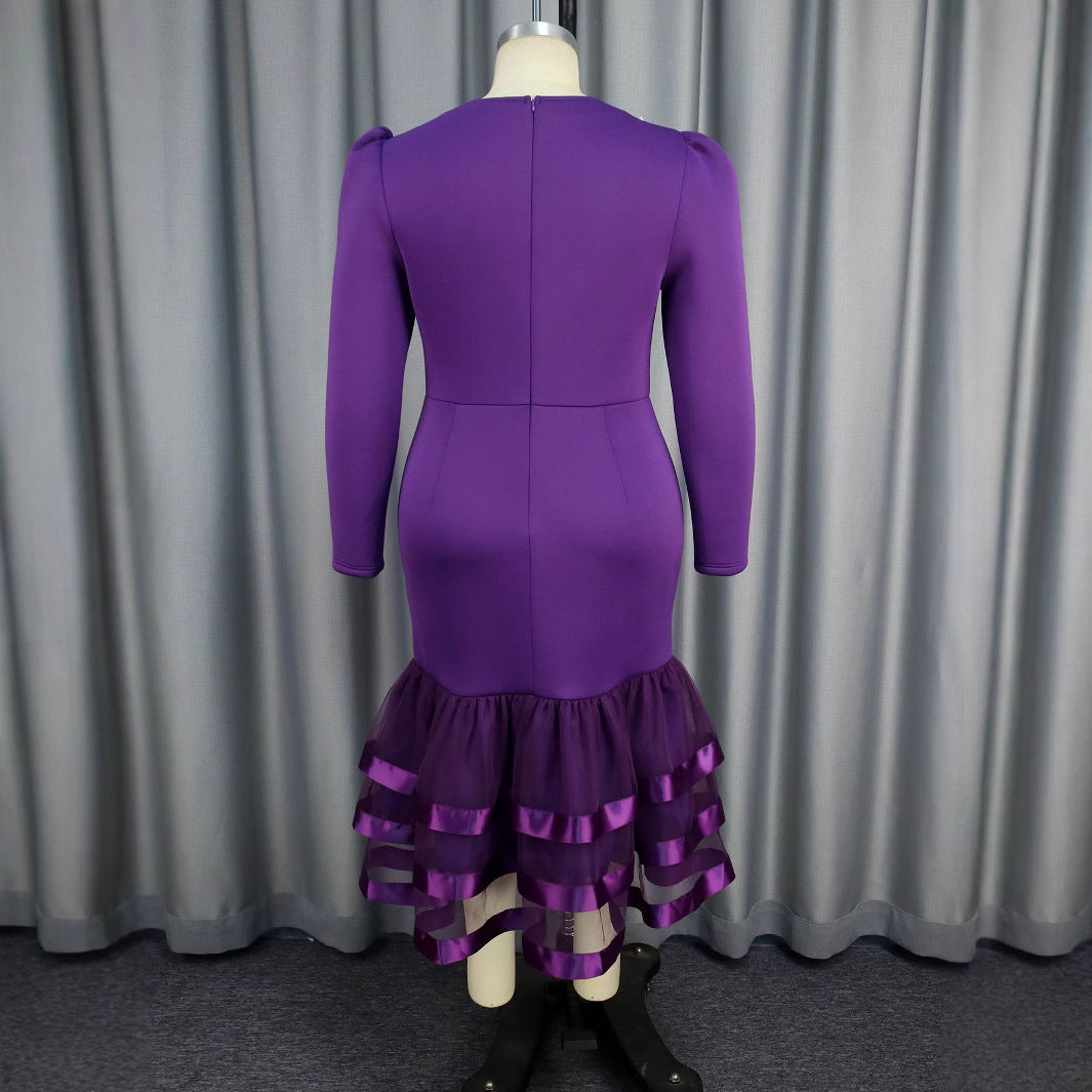 Women beaded Formal Party long sleeve Dress 4