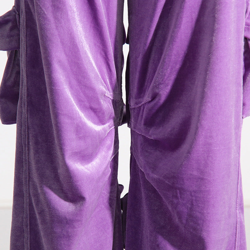 Women Fall Patchwork Pocket  Velvet Pants Straight Leg Cargo Pants 21