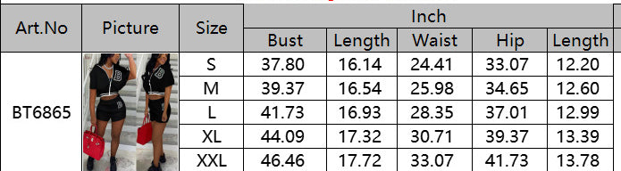 Women Summer Solid Zipper Print Top and Shorts Casual Two-piece Set 8